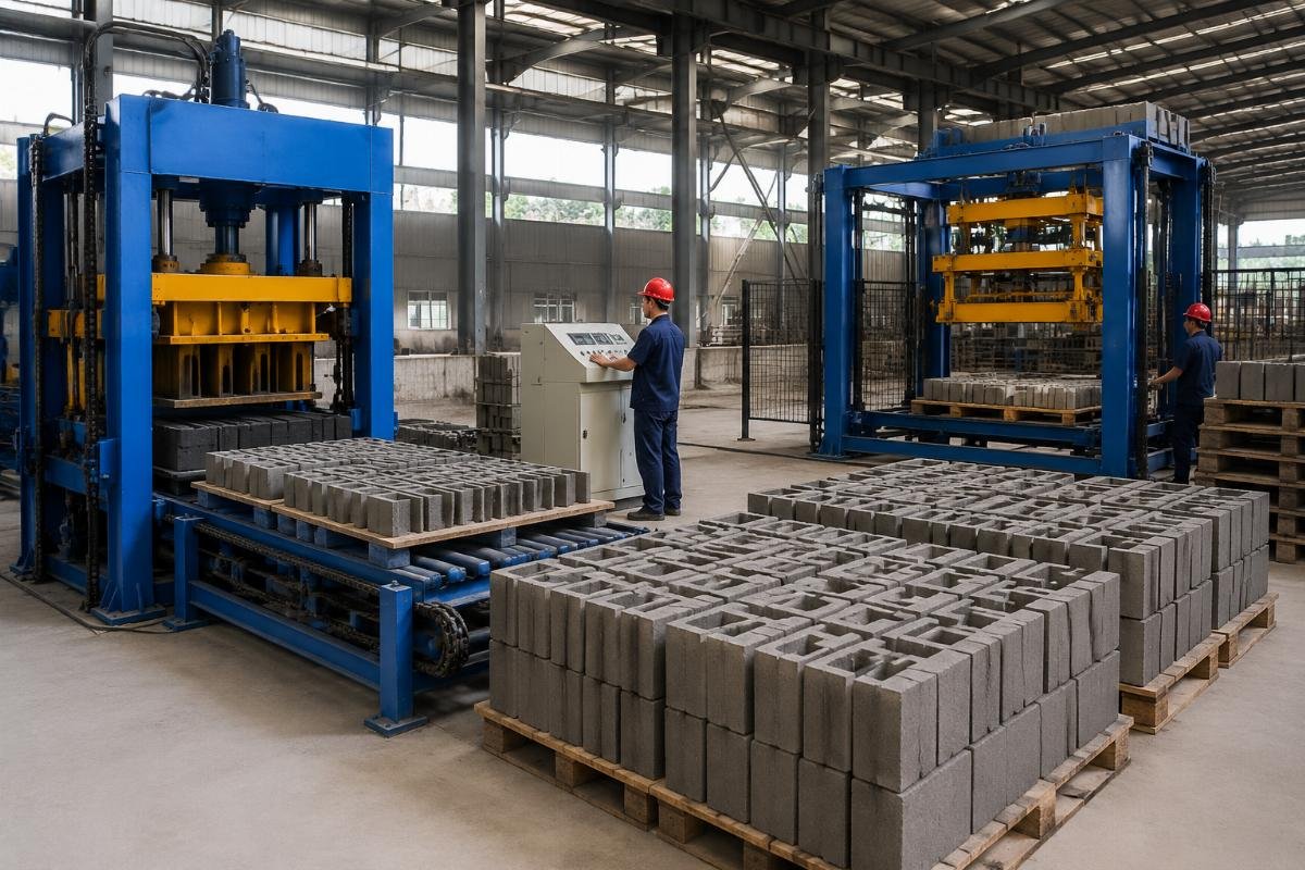 Production capacity calculation chart showing mold cycle time, blocks per mold, and daily output formula