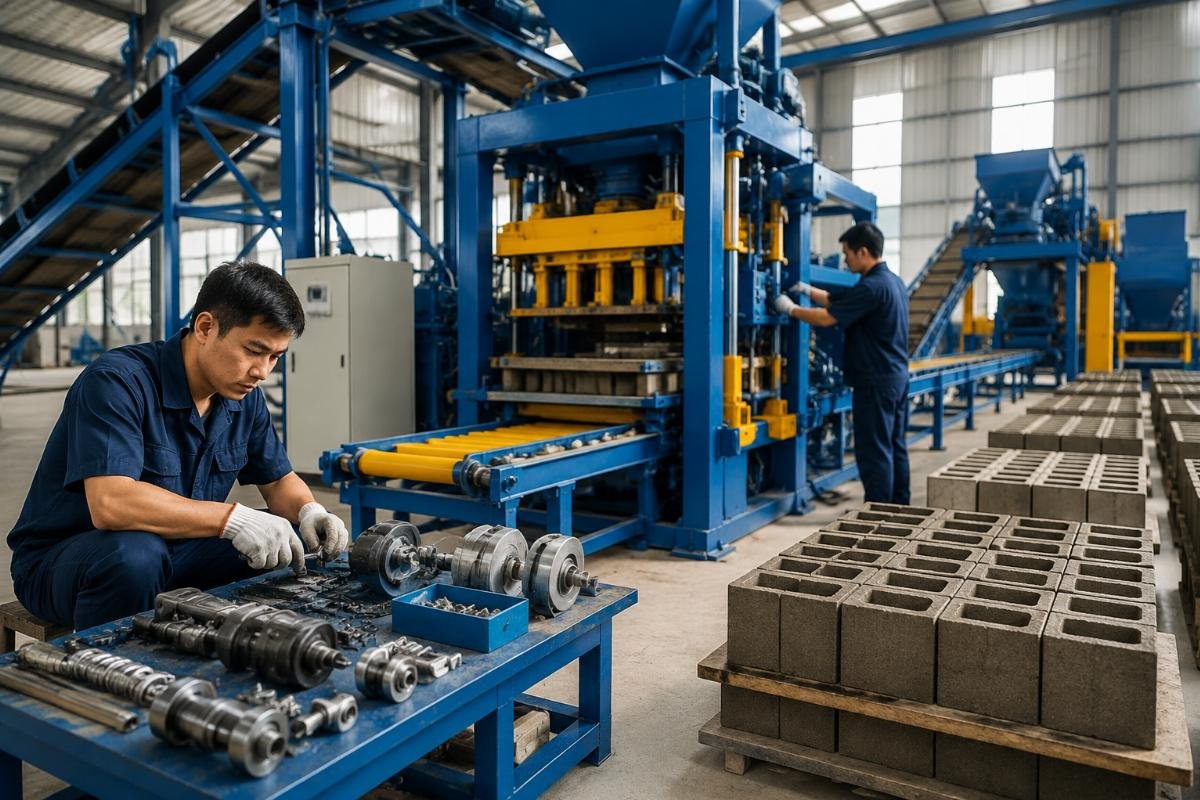 Maintenance checklist and spare parts inventory for concrete block production line
