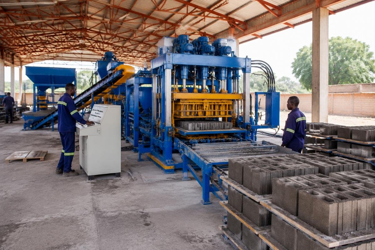 automated block machine African production line Automated block production line with four-motor vibration system in African factory