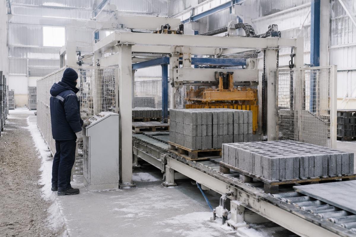 automatic block plant cold climate pallet system Automatic pallet loader and stacker system for extreme cold operation