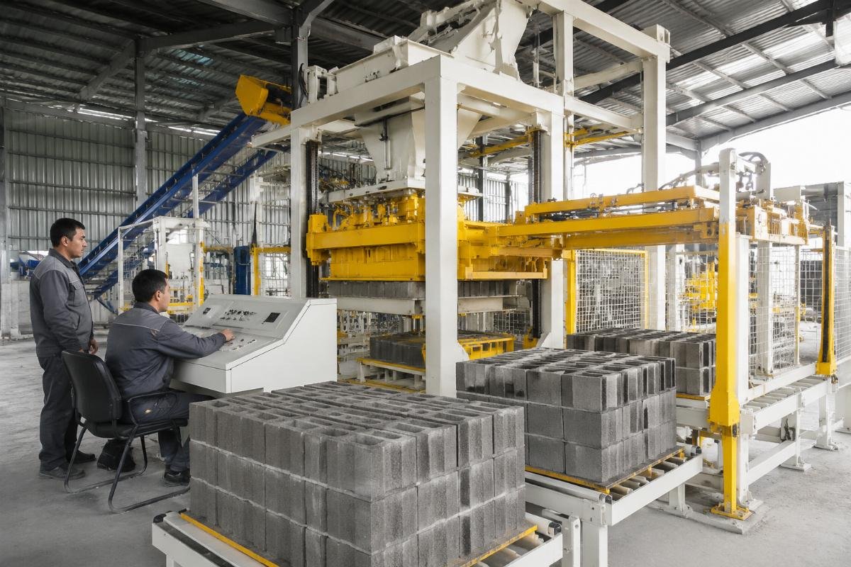 Fully automatic block production line with auto-stacker in Central Asia