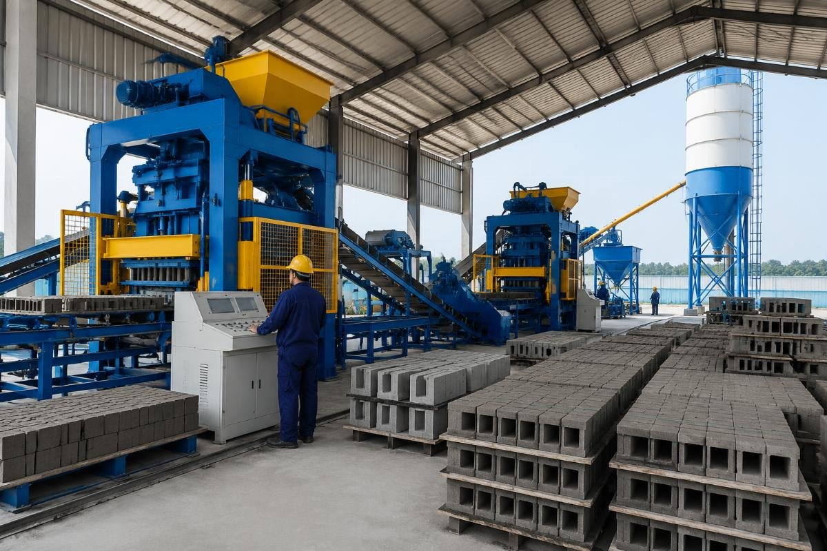 Turnkey block factory with dual production lines and cement silo
