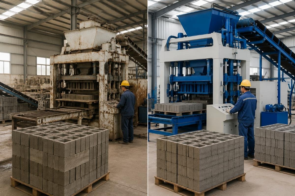 block making factory cost TCO comparison low-end vs mid-range machine Comparison chart showing 36-month total cost of ownership between low-end and mid-range block machines