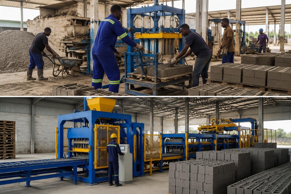 block making machine labor cost comparison Africa Comparison of manual vs semi-automatic block production line labor costs