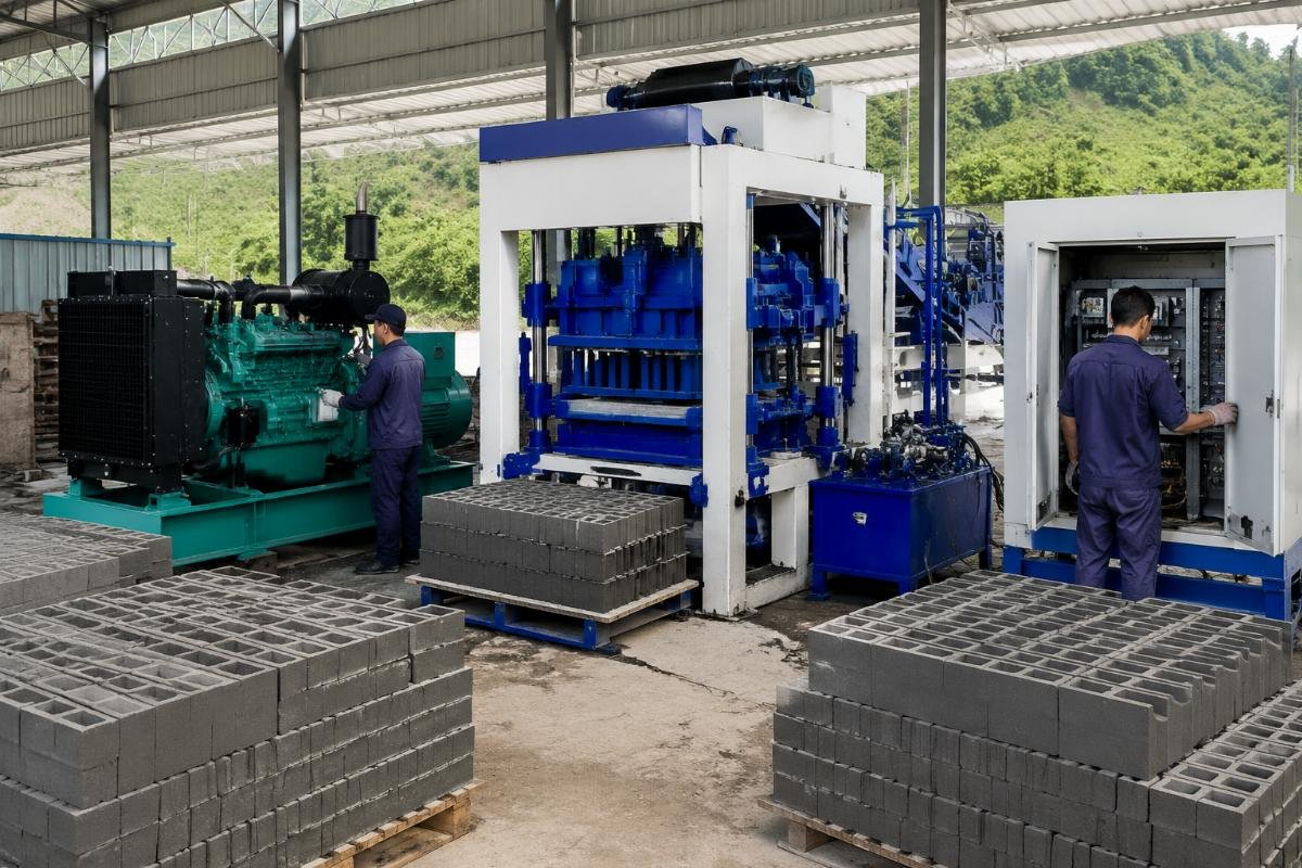 block making machine power requirements generator vs grid Block making machine power supply comparison: diesel generator set versus 380V grid connection with voltage stabilizer