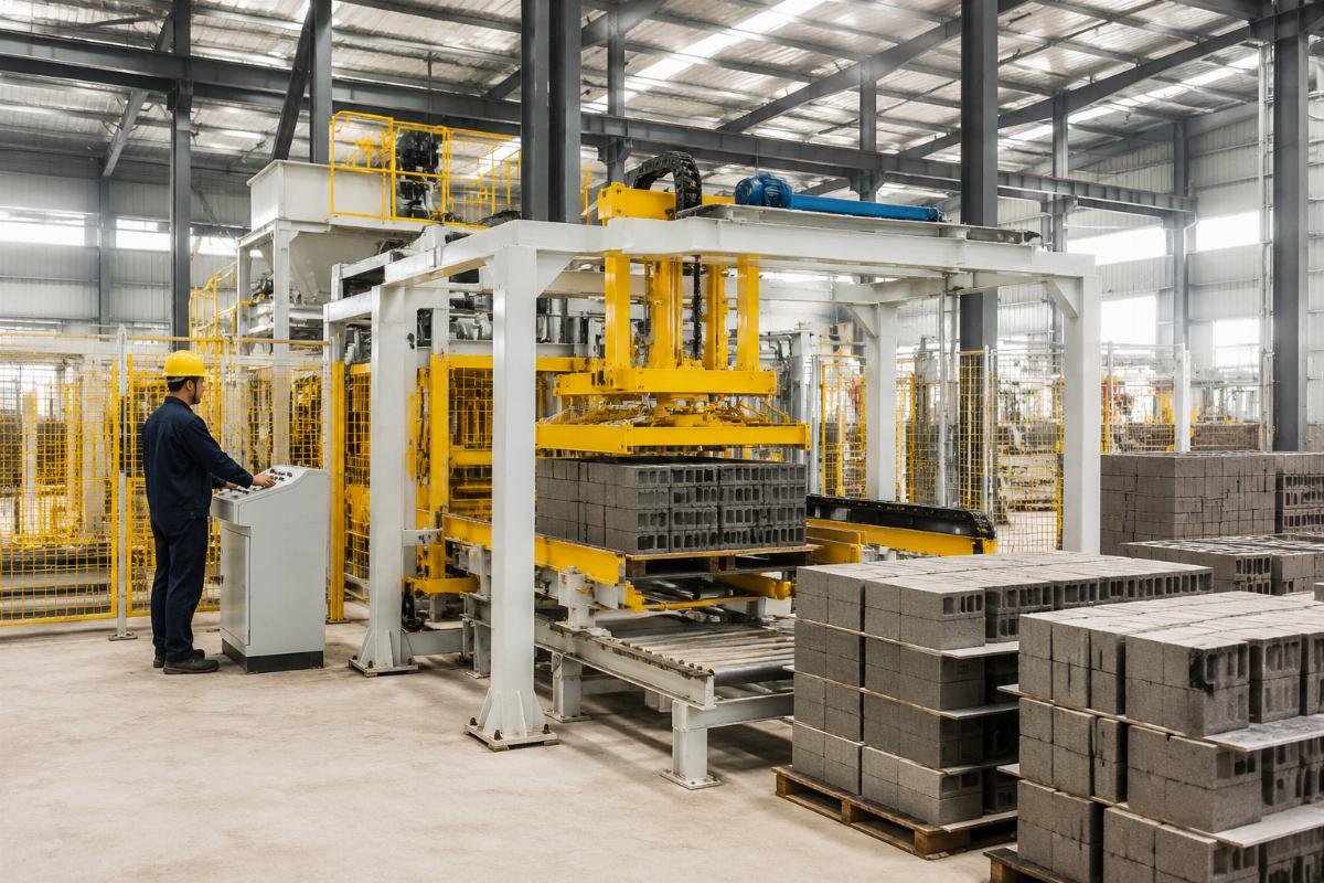 block making machine profit timeline labor automation savings Automatic block stacking system with minimal workers on production floor