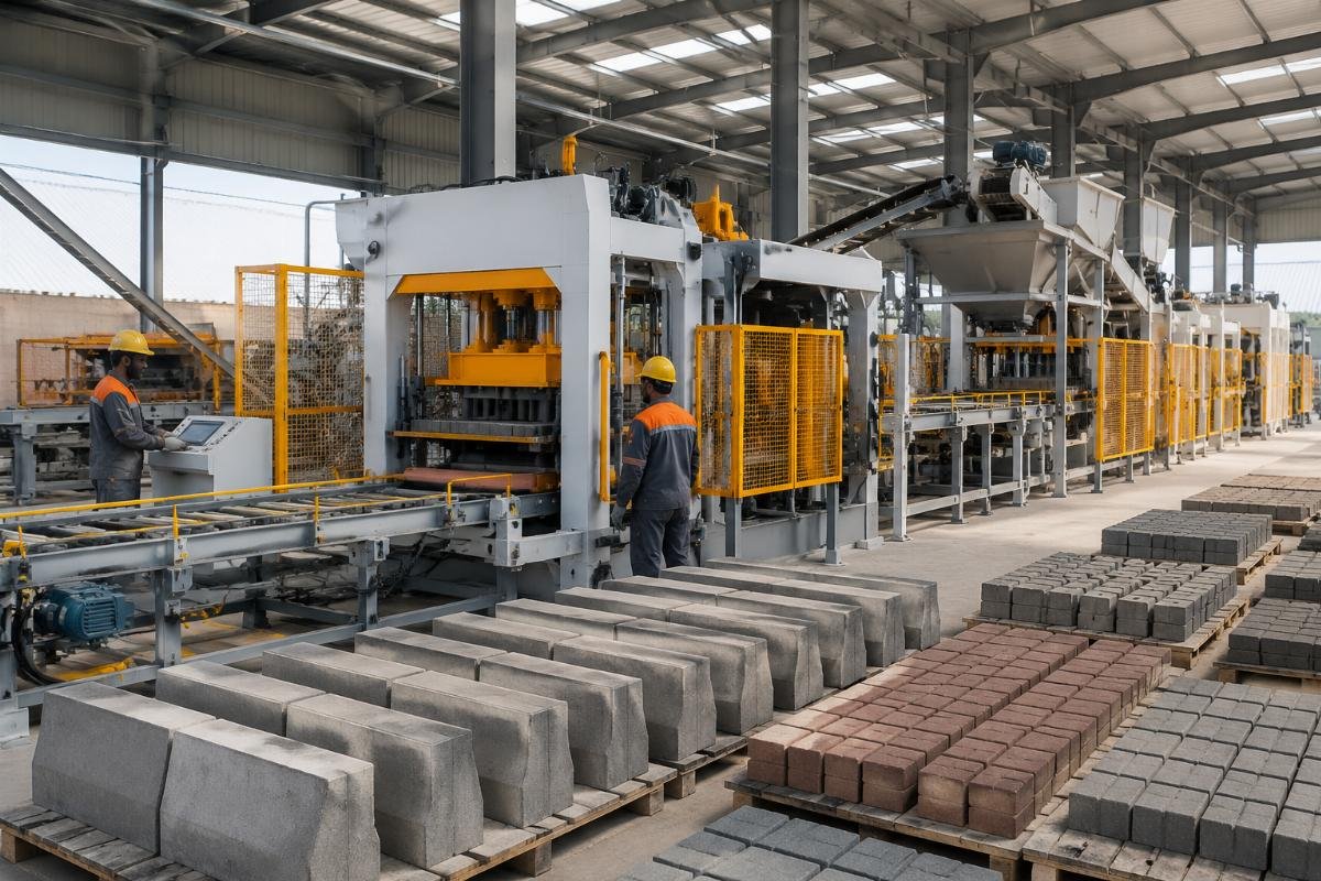 block paver curbstone one machine fully automatic line infrastructure project Fully automatic multi-product block machine producing curbstones and pavers for a Middle East infrastructure project