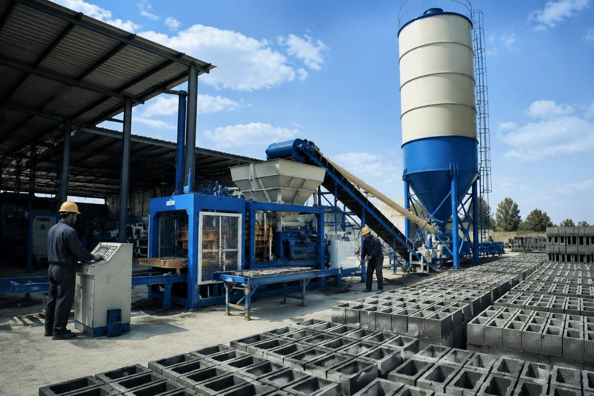 cement silo for block making machine Cement silo and batching machine installed at block plant