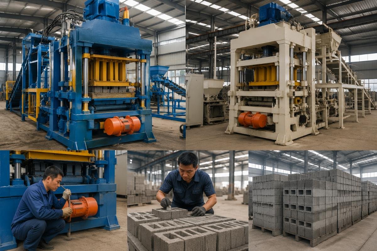 China vs Europe block machine quality and cost comparison Side-by-side comparison of European and Chinese block plant equipment showing vibration system design and block quality test results