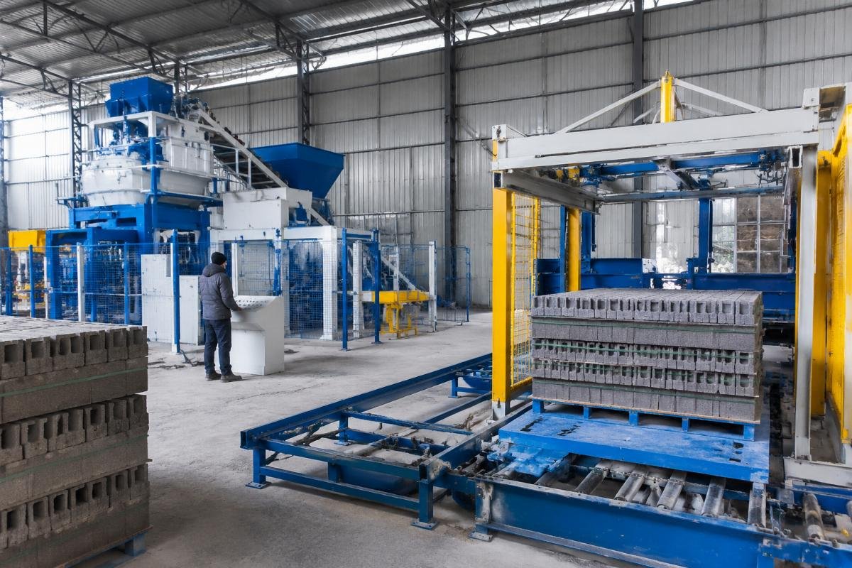 concrete block machine cold weather turnkey solution Complete block production line with batching machine mixer and stacking system