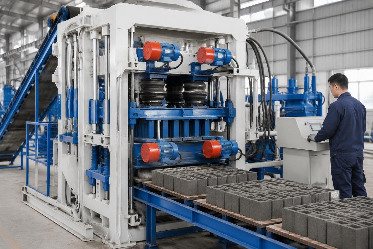 concrete block machine manufacturer China airbag vibration European-style block machine with four vibration motors and airbag system
