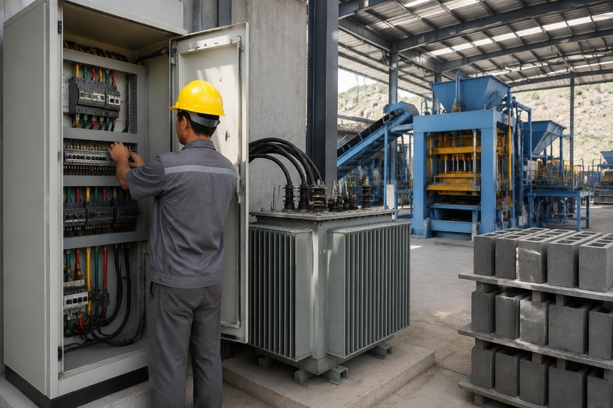 concrete block machine power requirements transformer sizing Electrical panel and transformer installation at a block manufacturing facility