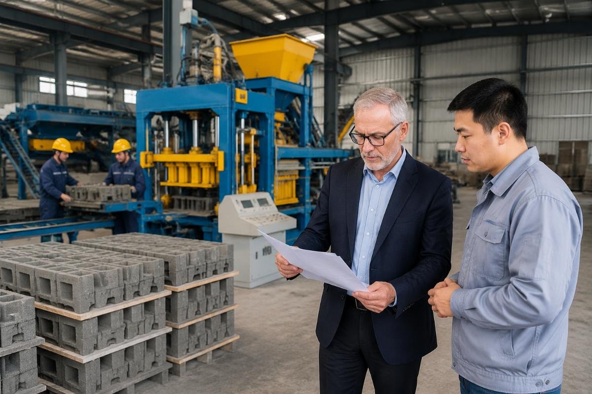 concrete block making machine business plan financial model Investor reviewing business plan documents