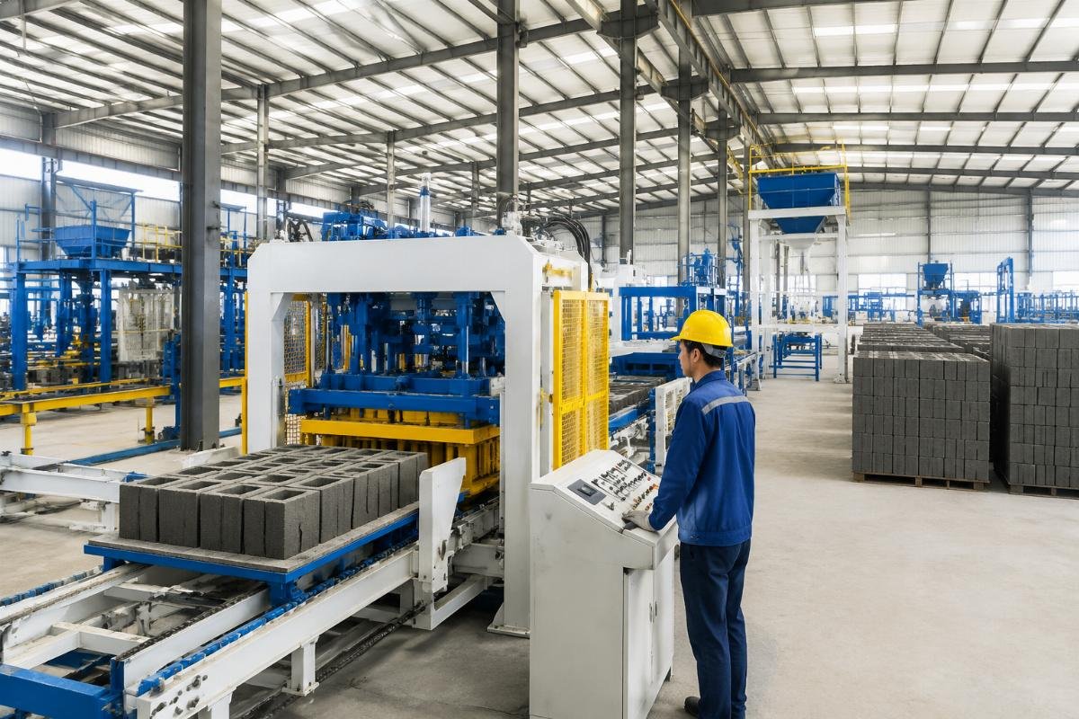 concrete block making machine China manufacturer Shandong Shiyue factory production line Shandong Shiyue 46,000 square meter factory with six specialized workshops for multi-product block machine manufacturing