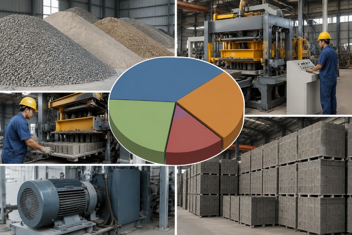 concrete block production cost analysis breakdown Cost breakdown pie chart showing raw materials, depreciation, energy, labor, and logistics