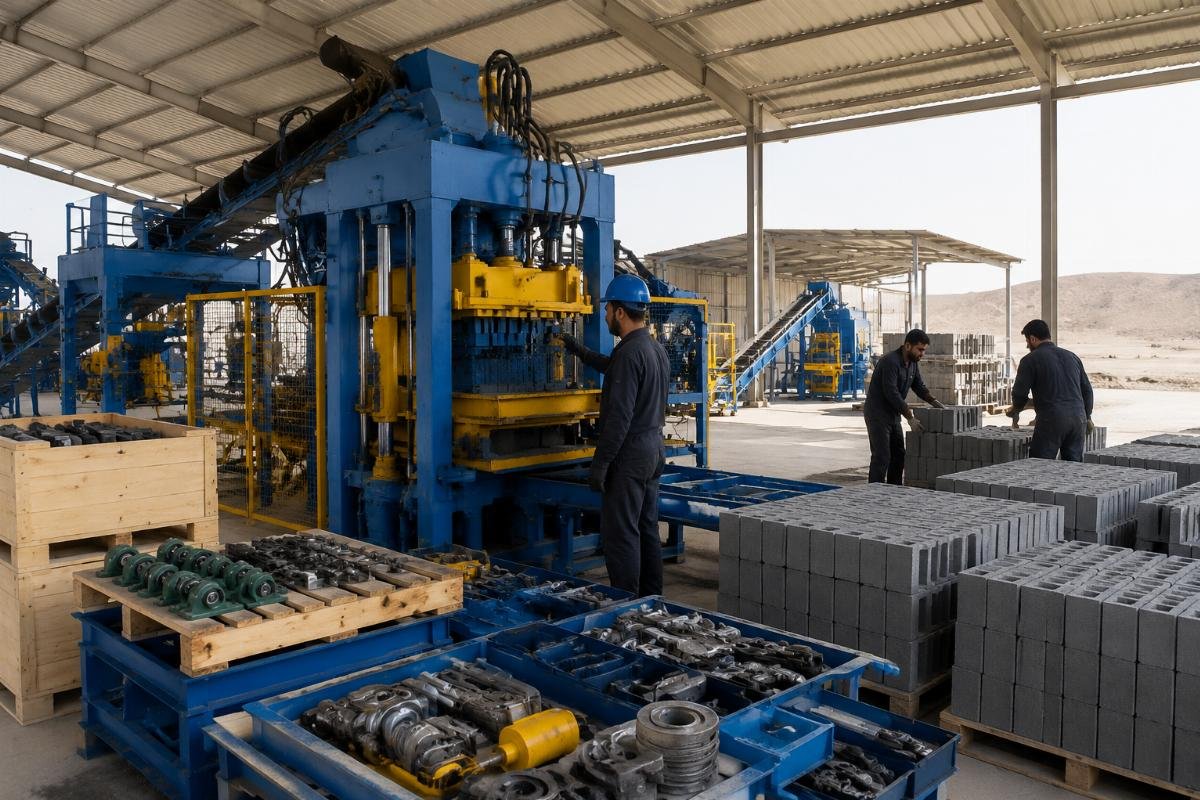 concrete block production cost Middle East spare parts logistics Block making machine maintenance and spare parts inventory at a Middle East production site