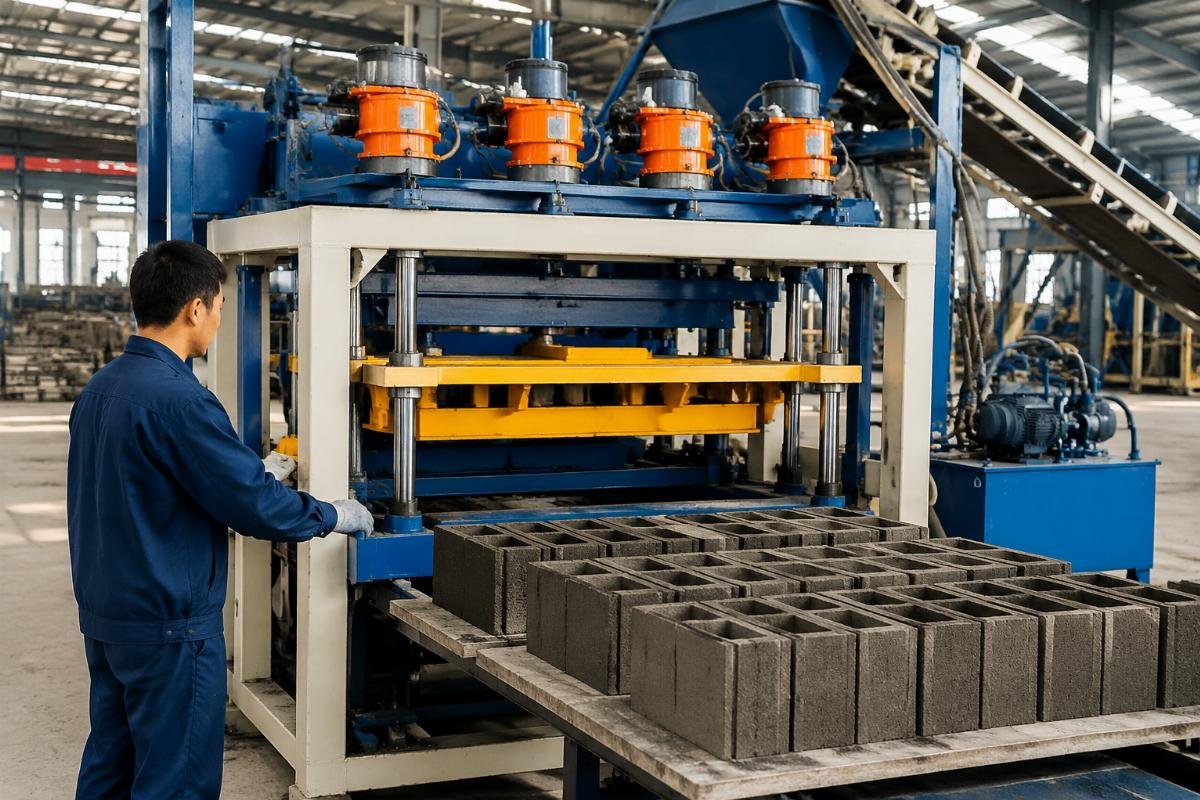 European-style airbag vibration system with four 80kN motors in Chinese block machine European-style airbag vibration system with four motors on Chinese-manufactured block machine