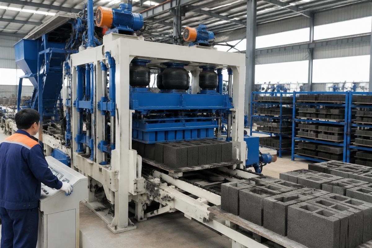 Automatic block machine with European-style airbag vibration system and four vibration motors