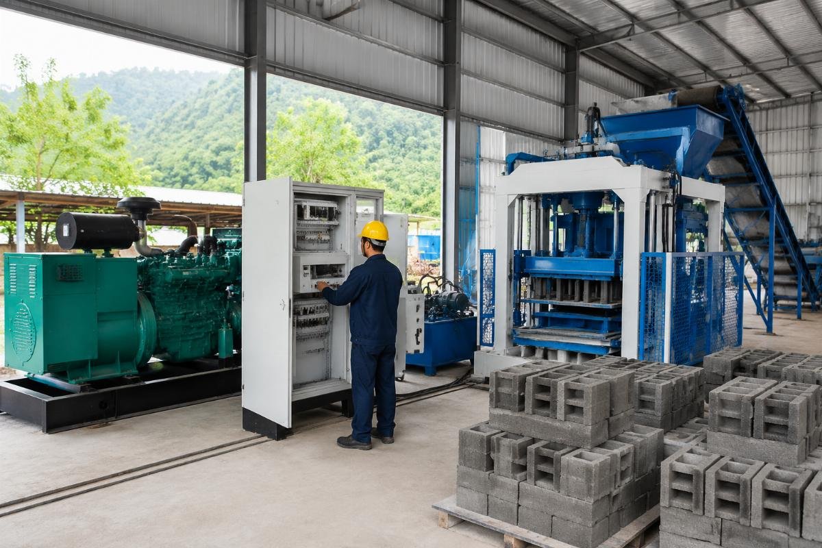 generator vs grid power for brick machine hybrid solution Hybrid power configuration for block making plant: grid main supply with 50kVA standby generator and automatic transfer switch