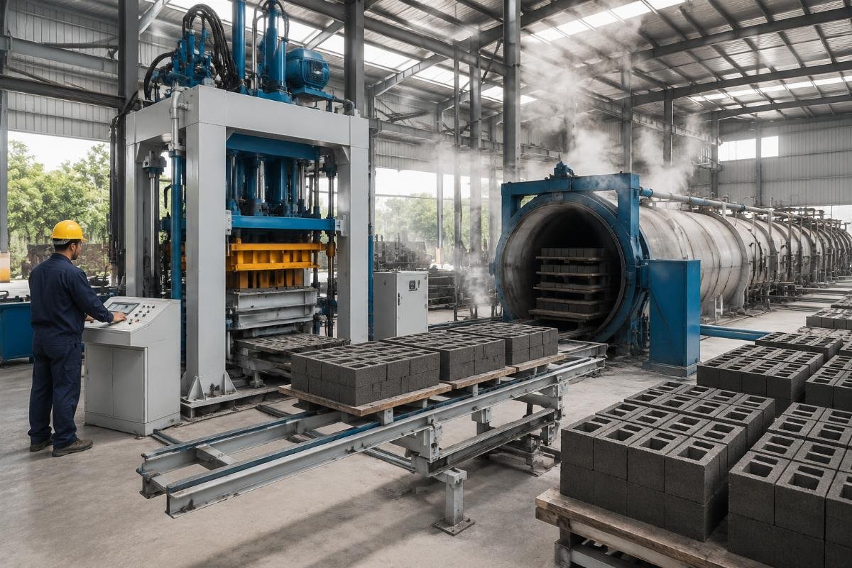 integrated block machine and steam curing production line Complete concrete block production line with steam curing system