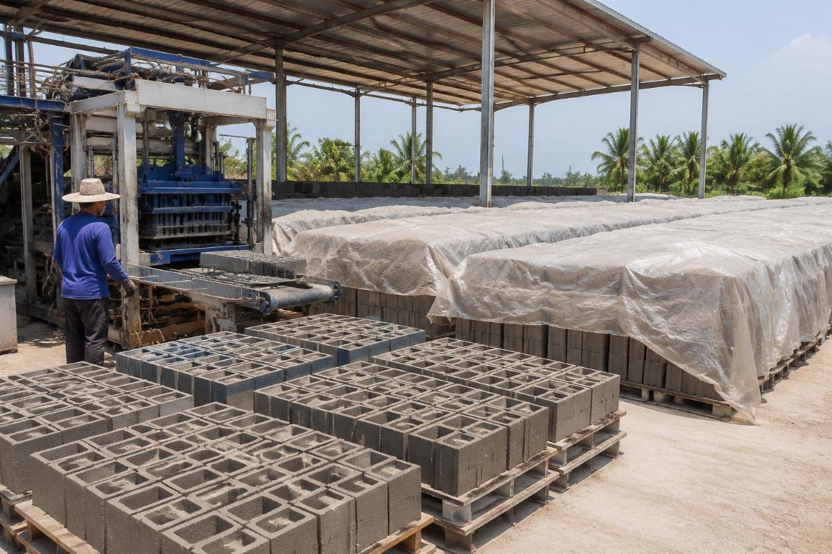 natural curing management protocol hot climate Natural curing yard with covered block stacks