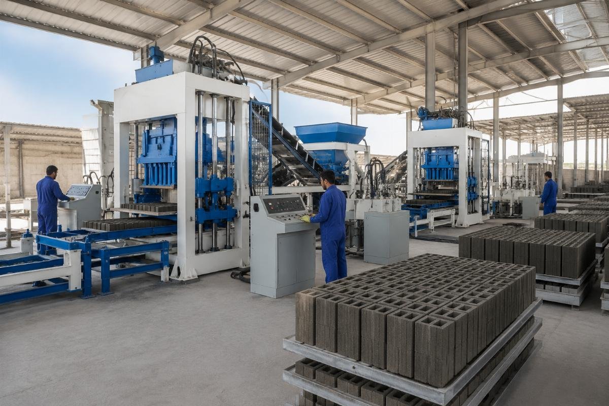 QT12-15 automatic block lines for large-scale government projects Two QT12-15 automatic block lines installed at an Iraqi government housing project