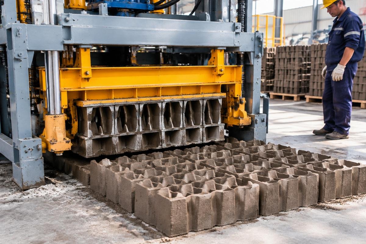 Close-up view of the egg-layer molding process showing direct ground placement